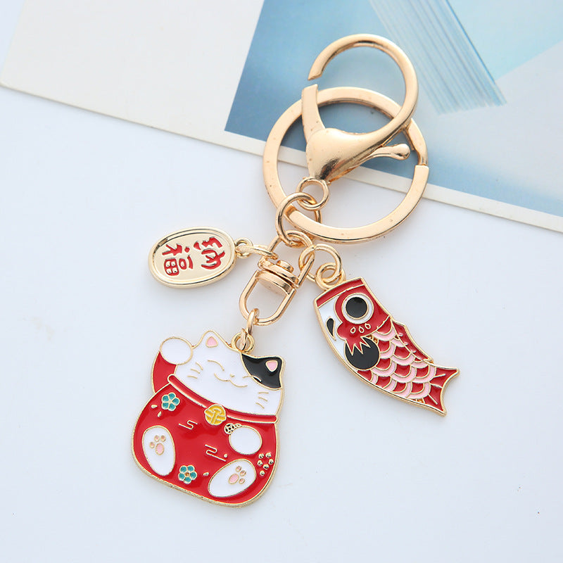 Wholesale Japanese Lucky Cat Drip Oil Alloy Keychains